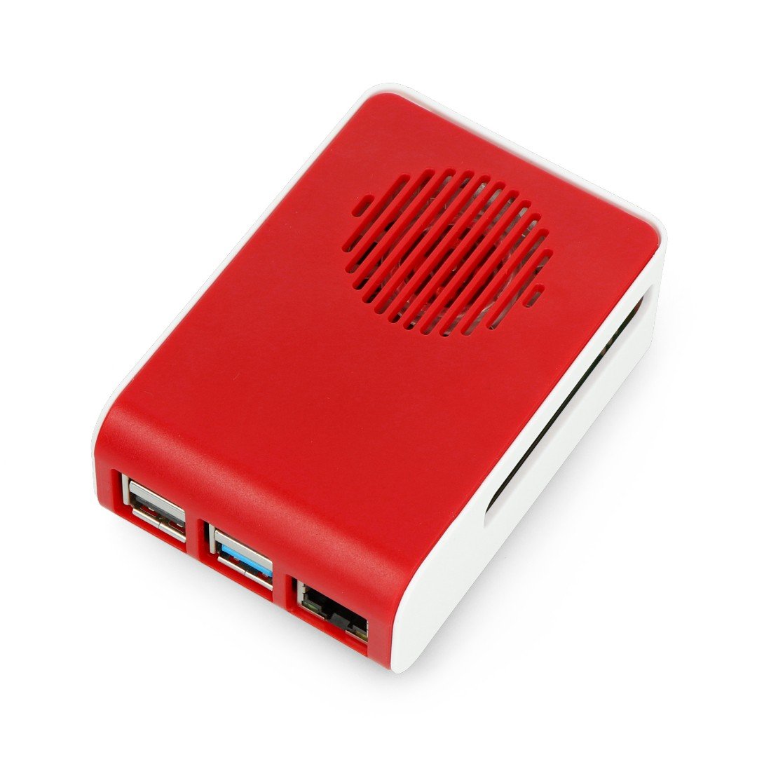Gehäuse für Raspberry Pi 4B - ABS - LT-4A11- weiß rot - mit Lüfter blaue LED-Hintergrundbeleuchtung