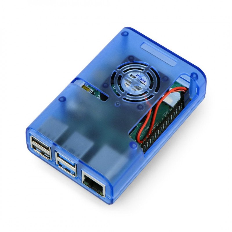Gehäuse für Raspberry Pi 4B mit Lüfter - blau transparent