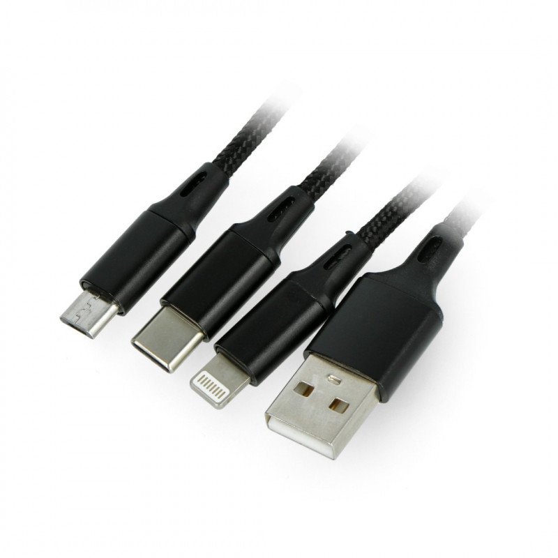 3in1 USB Kabel - Micro USB USB Typ C Lightning M-Life 1m - schwarz