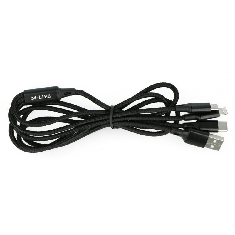 3in1 USB Kabel - Micro USB USB Typ C Lightning M-Life 1m - schwarz
