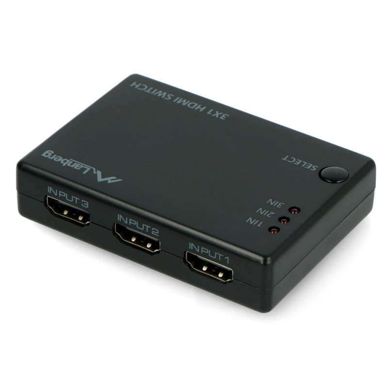 Videoswitch - 3 HDMI-Anschlüsse - mit Fernbedienung und IR-Empfänger - microUSB-Anschluss - Lanberg SWV-HDMI-0003