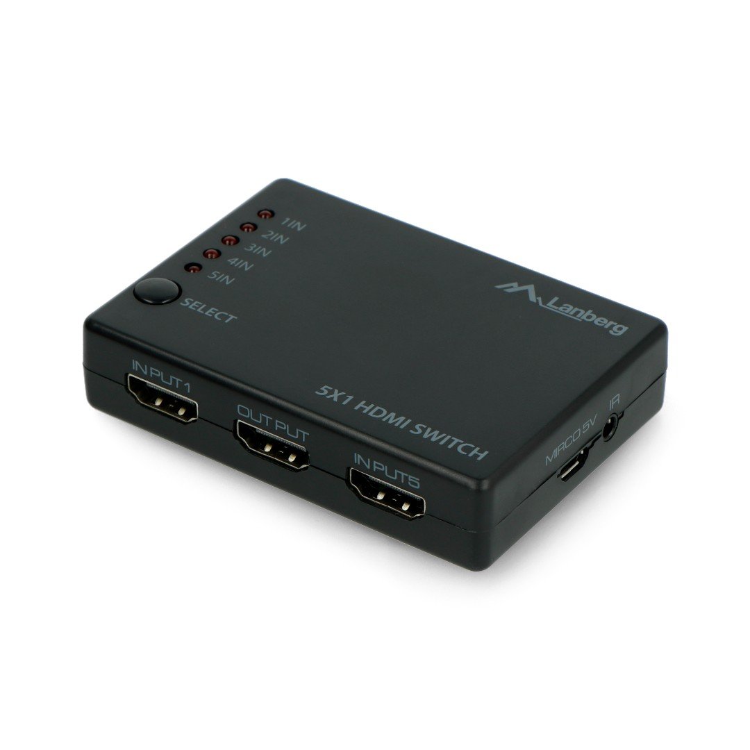 Videoswitch - 5 HDMI-Anschlüsse - mit Fernbedienung und IR-Empfänger - microUSB-Anschluss - Lanberg SWV-HDMI-0005