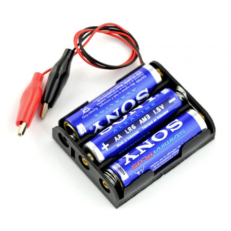 Korb für 3 AA (R6) Batterien mit Krokodilklemmen