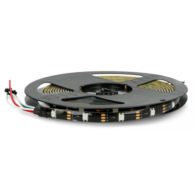 RGB-LED-Streifen WS2812B - digital, adressiert - IP65 30 LED/m, 9W/m, 5V - 5m - schwarz