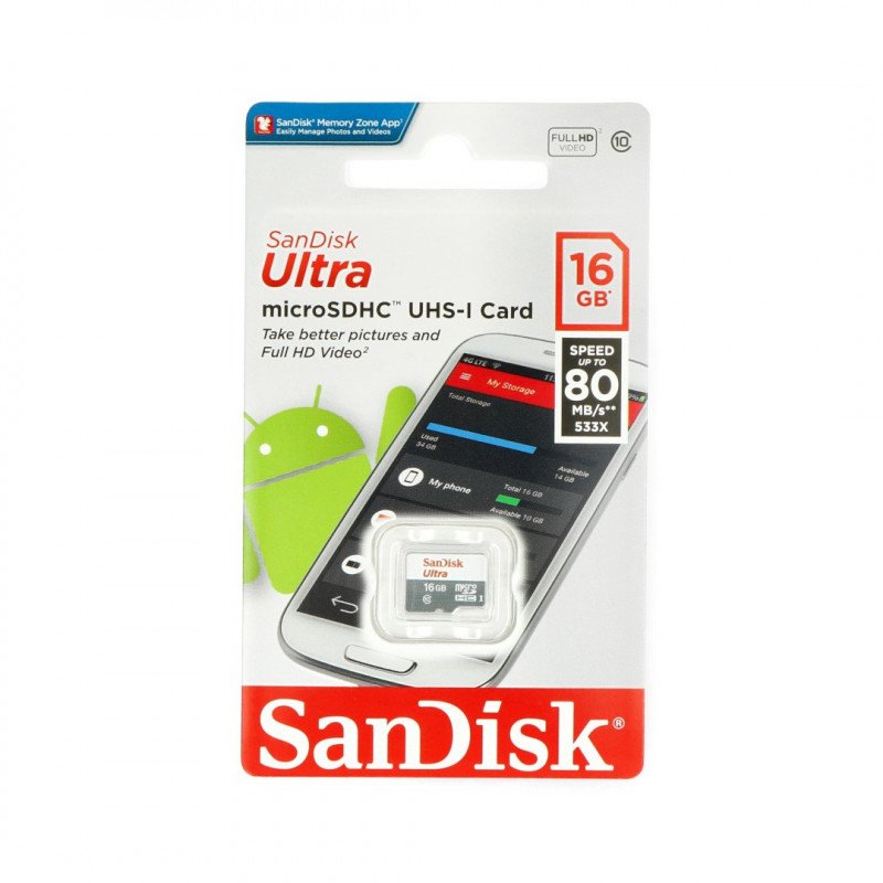 SanDisk Ultra 653x microSD Speicherkarte 16GB 98MB/s UHS-I Klasse 10