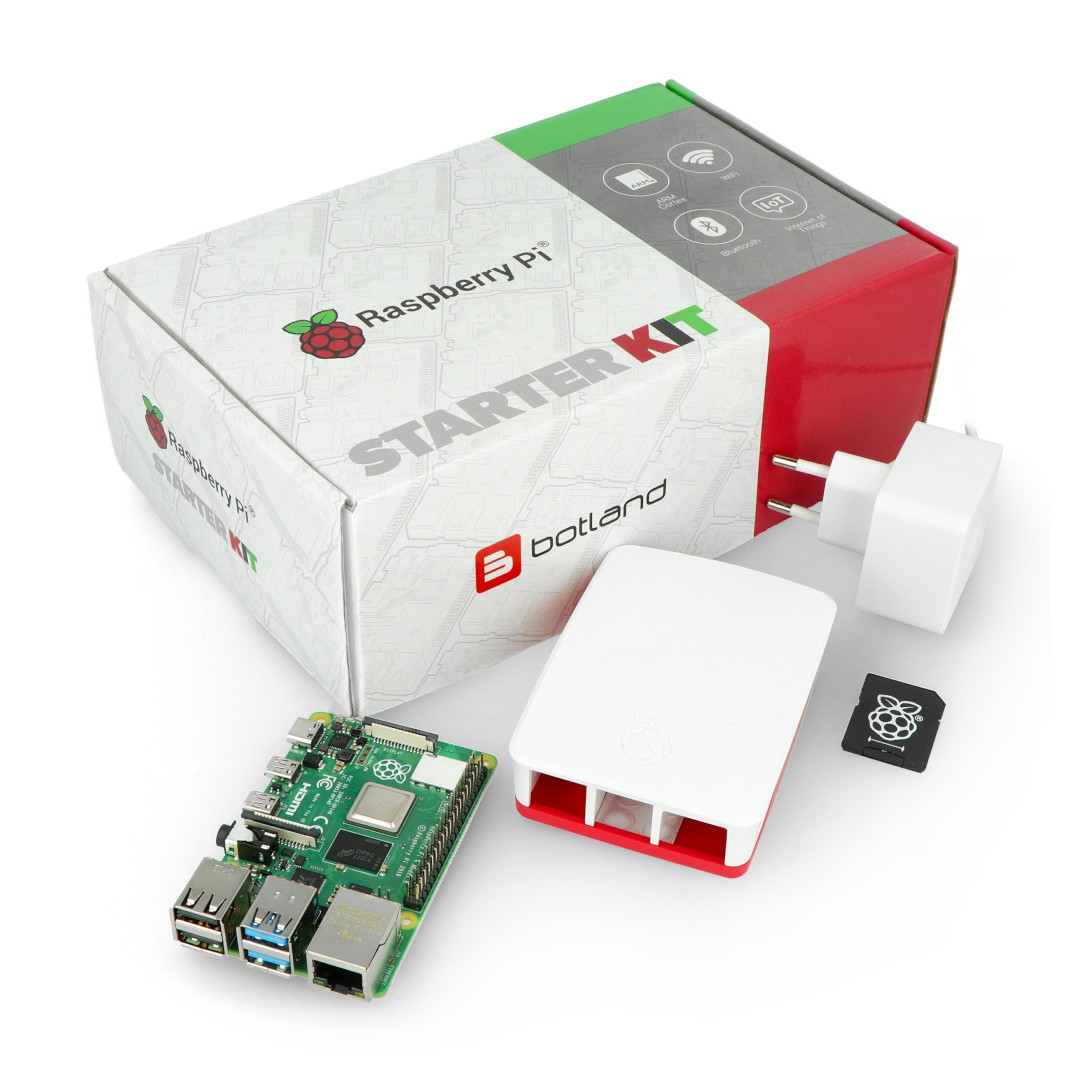 Kit mit Raspberry Pi 4B WiFi 2 GB RAM + 32 GB microSD + offizielles Zubehör
