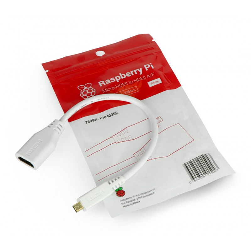 MicroHDMI - HDMI-Adapter original für Raspberry Pi 4B - 235 mm - weiß