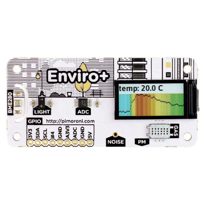 Enviro pHAT – Temperatur, Feuchtigkeit, Druck, Licht, Gassensor, ADC mit Mikrofon – Overlay für Raspberry Pi