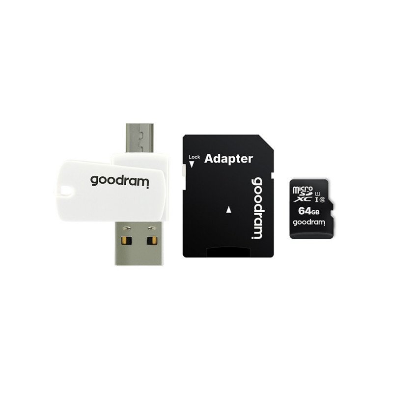 Goodram All in One - 64 GB Class 10 Micro SD / SDHC-Speicherkarte + Adapter + OTG-Lesegerät