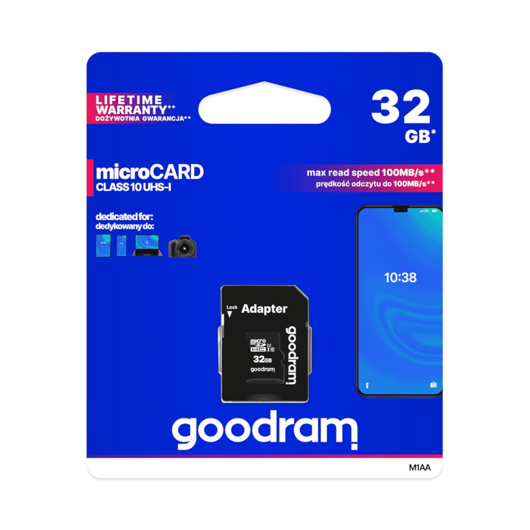 Goodram M1AA microSD 32GB 100MB/s UHS-I Klasse 10 Speicherkarte mit Adapter