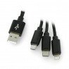Maxlife Nylon 3in1 USB Typ A Kabel - microUSB + Lightning + USB Typ C - schwarz - 1m - zdjęcie 1
