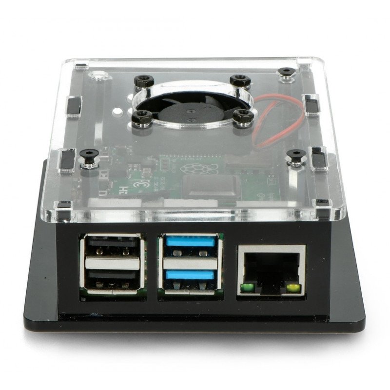 Gehäuse für Raspberry Pi 4B Box V2 für DIN-Schiene - schwarz und transparent + Lüfter
