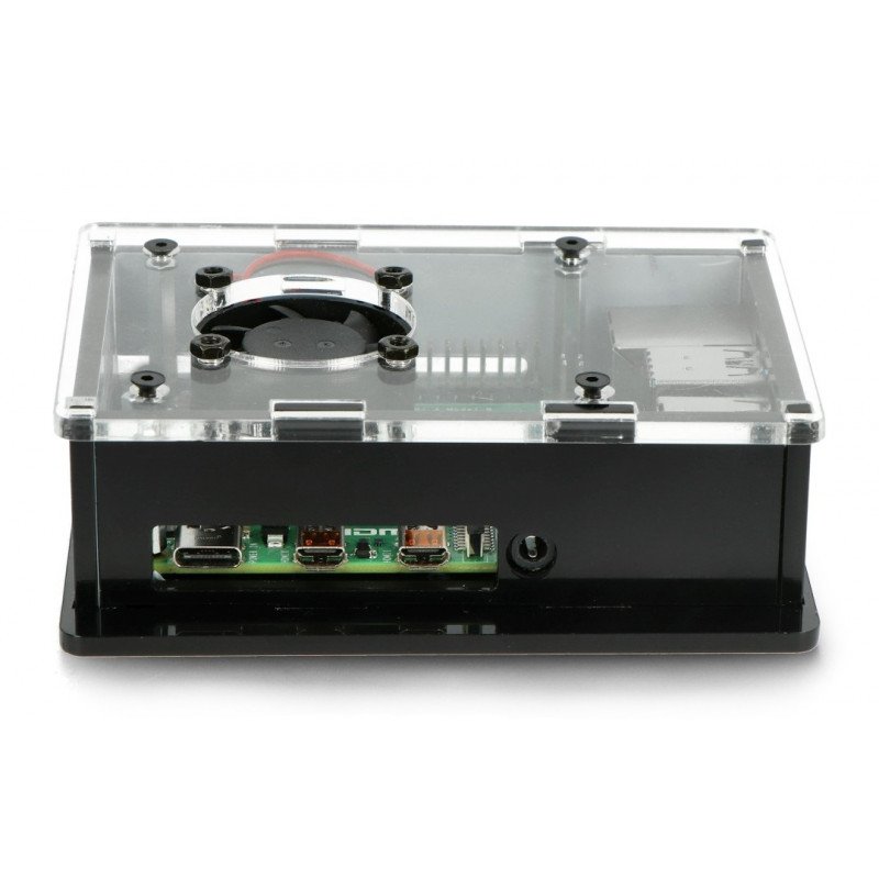 Gehäuse für Raspberry Pi 4B Box V2 für DIN-Schiene - schwarz und transparent + Lüfter