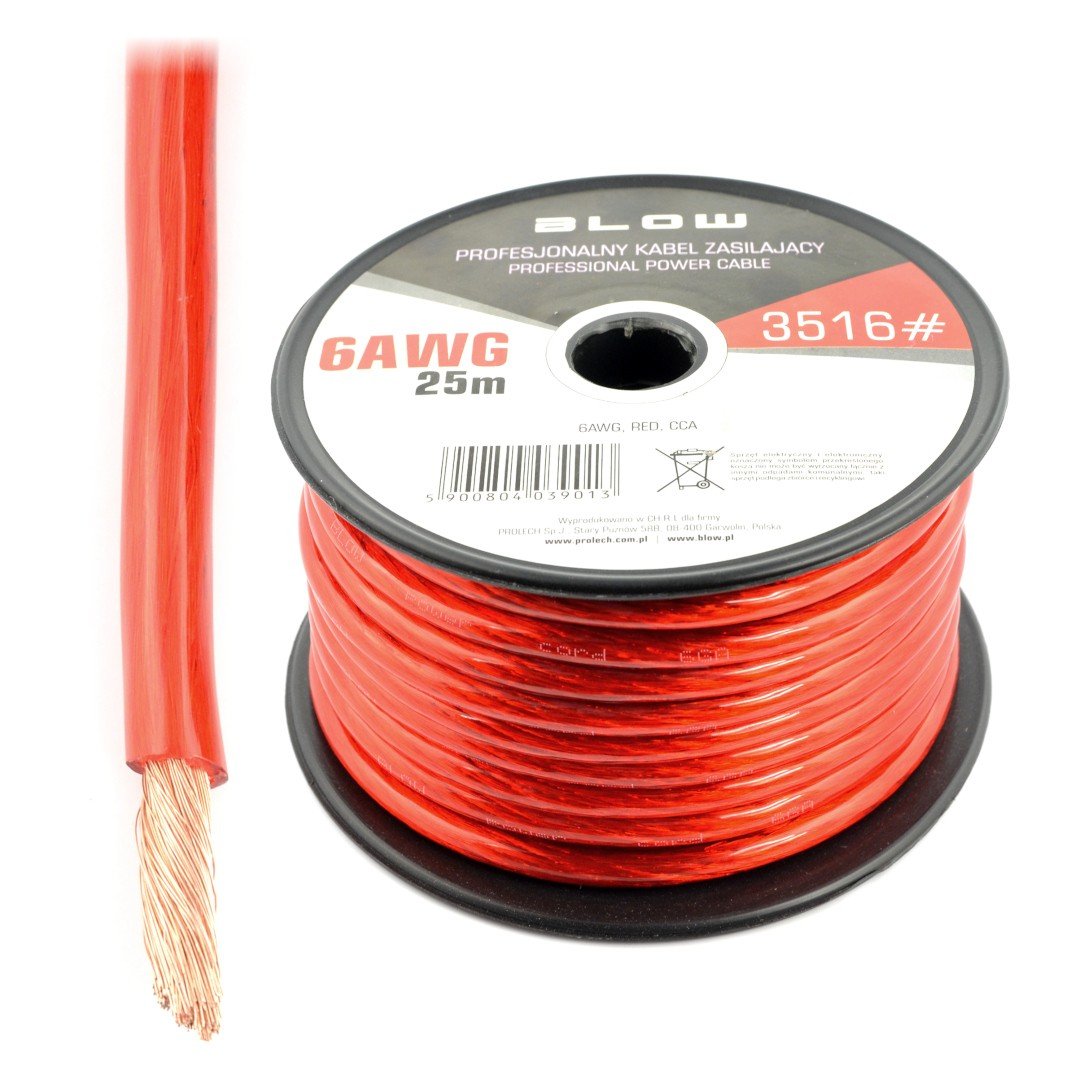 Professional Blow 6AWG Netzkabel – rot – 25-m-Rolle