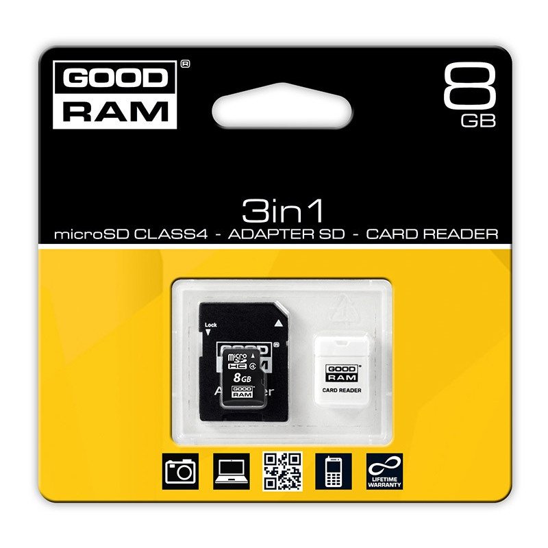 Goodram 3in1 - 8 GB microSD-Speicherkarte der Klasse 4 +