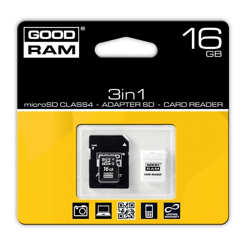 Goodram 3in1 - 16 GB 15 MB / s microSD-Speicherkarte, Klasse 4