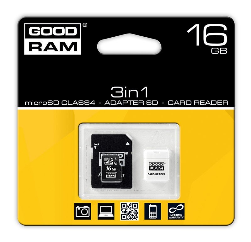 Goodram 3in1 - 16 GB 15 MB / s microSD-Speicherkarte, Klasse 4