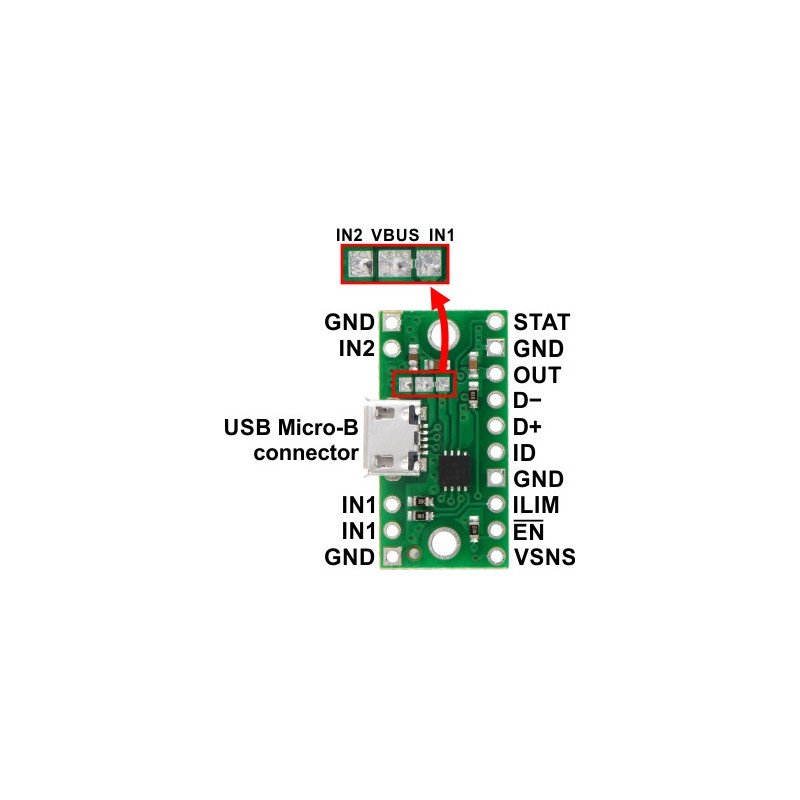 MicroUSB-Stromanschluss mit dem Multiplexer TPS2113A - Pololu