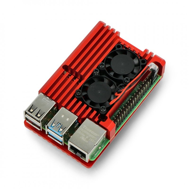 JustPi-Gehäuse für Raspberry Pi 4B - Aluminium mit zwei Lüftern - Rot