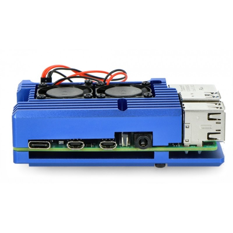 JustPi-Gehäuse für Raspberry Pi 4B - Aluminium mit zwei Lüftern - blau