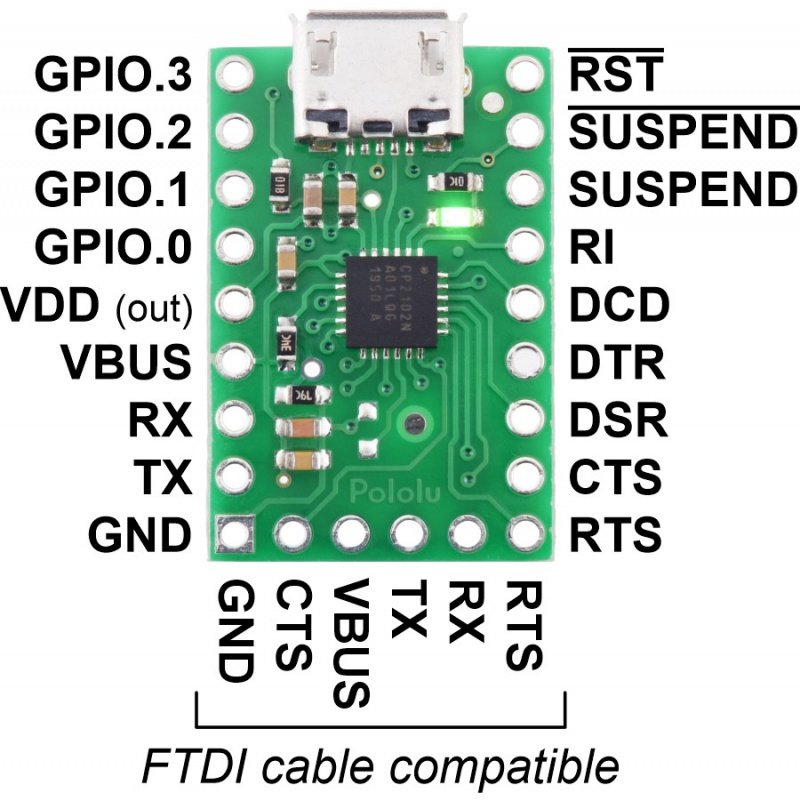 Konverter USB-UART CP2102N - mit microUSB-Anschluss - Pololu