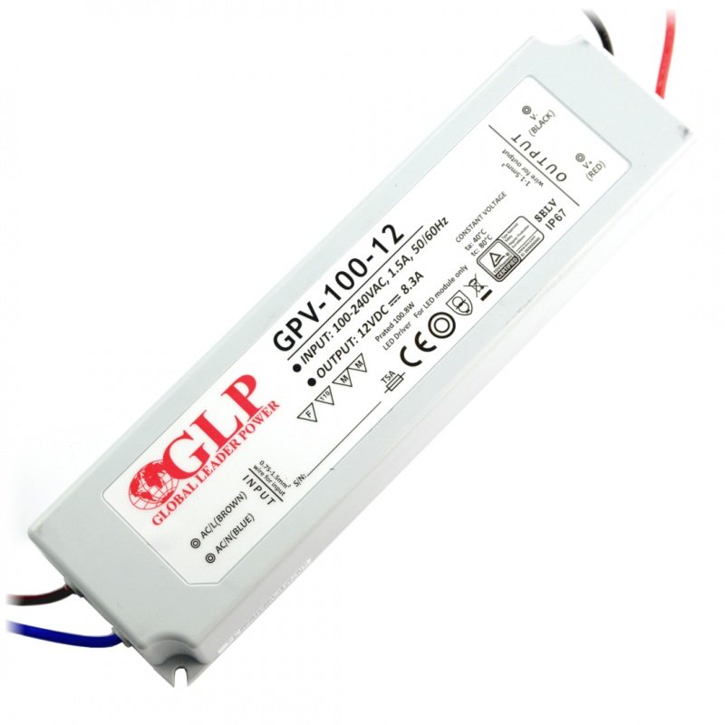 Netzteil für LED-Streifen und LED-Streifen wasserdicht GPV-100-12 - 12V /  8,3A / 100W