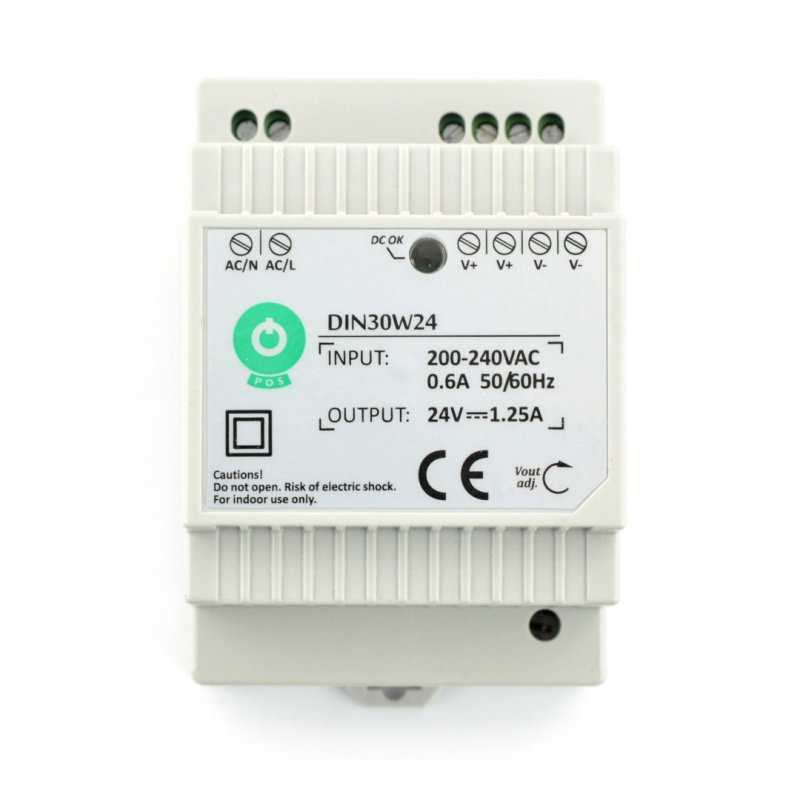 DIN30W24-Netzteil für eine DIN-Schiene - 24 V / 1,25 A / 30 W