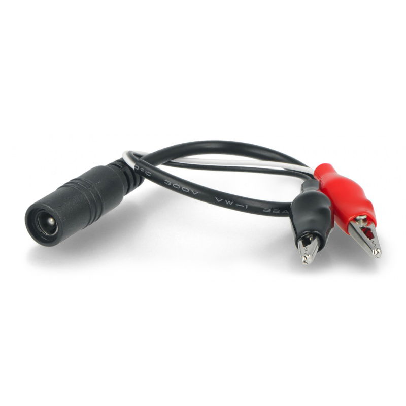 DC 2,1 / 5,5 mm Buchse mit Krokodilklemmen - 27 mm