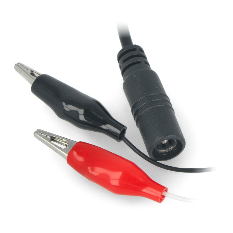 DC 2,1 / 5,5 mm Buchse mit Krokodilklemmen - 27 mm