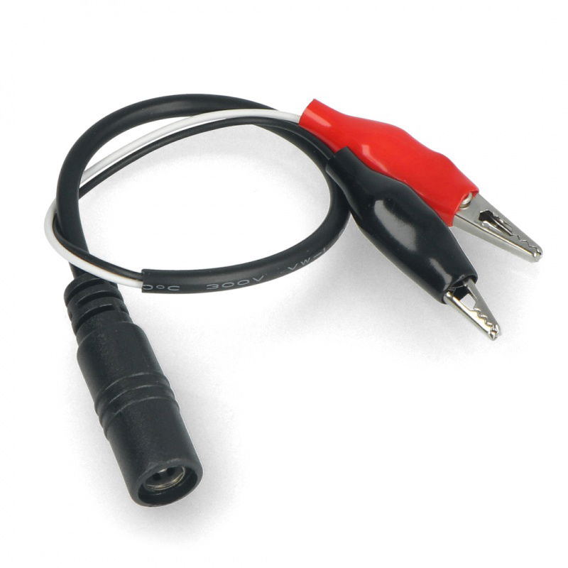 DC 2,1 / 5,5 mm Buchse mit Krokodilklemmen - 27 mm