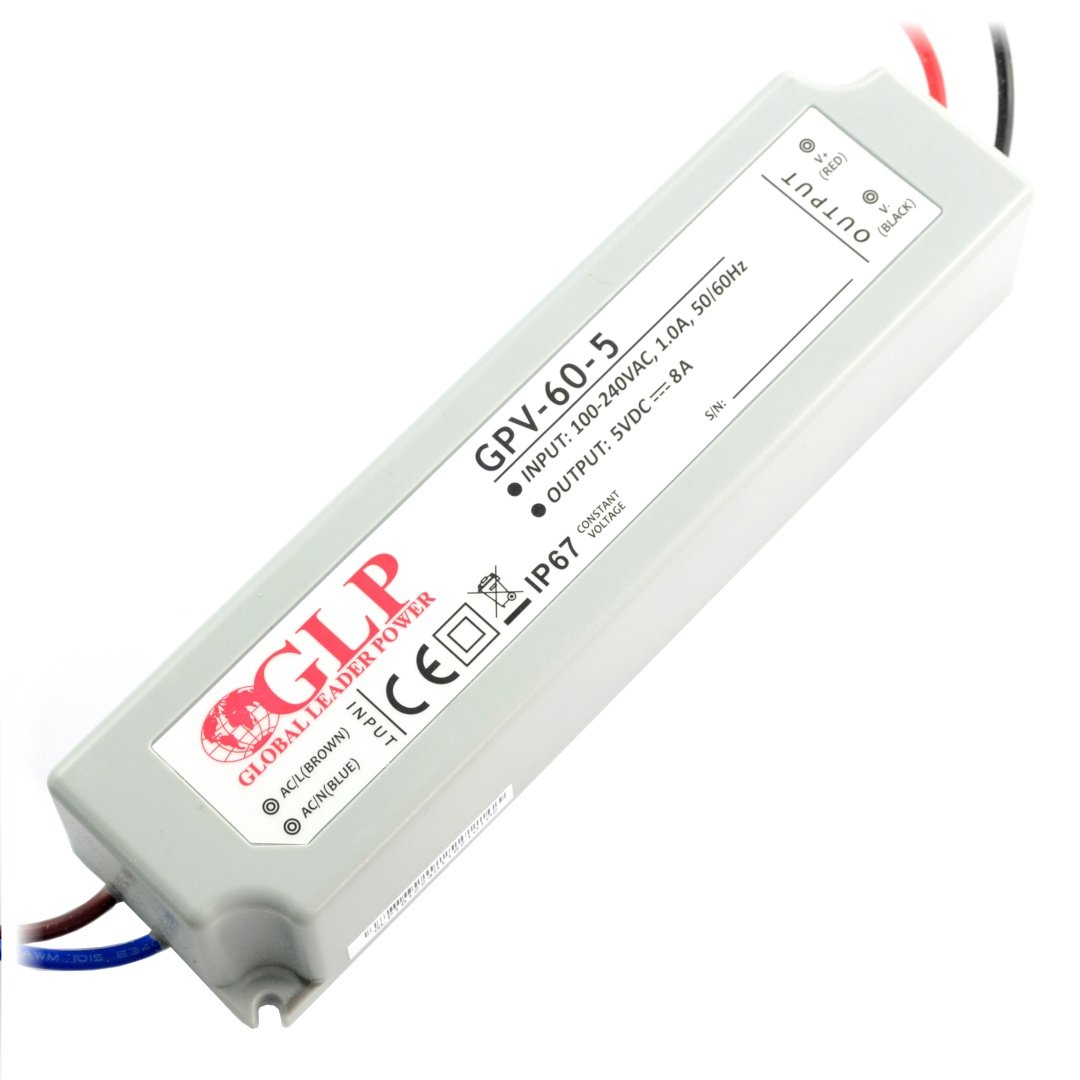 Netzteil für LED-Streifen und LED-Streifen wasserdicht GPV-60-5 - 5V / 8A /  40W