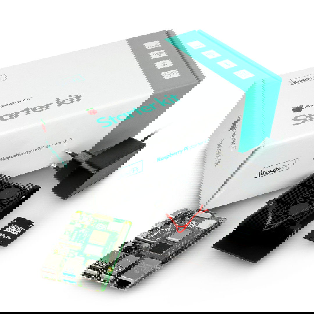JustPi-Kit mit Raspberry Pi 4B WiFi 4GB RAM + 32GB microSD + Zubehör - Gehäuse mit zwei Lüftern