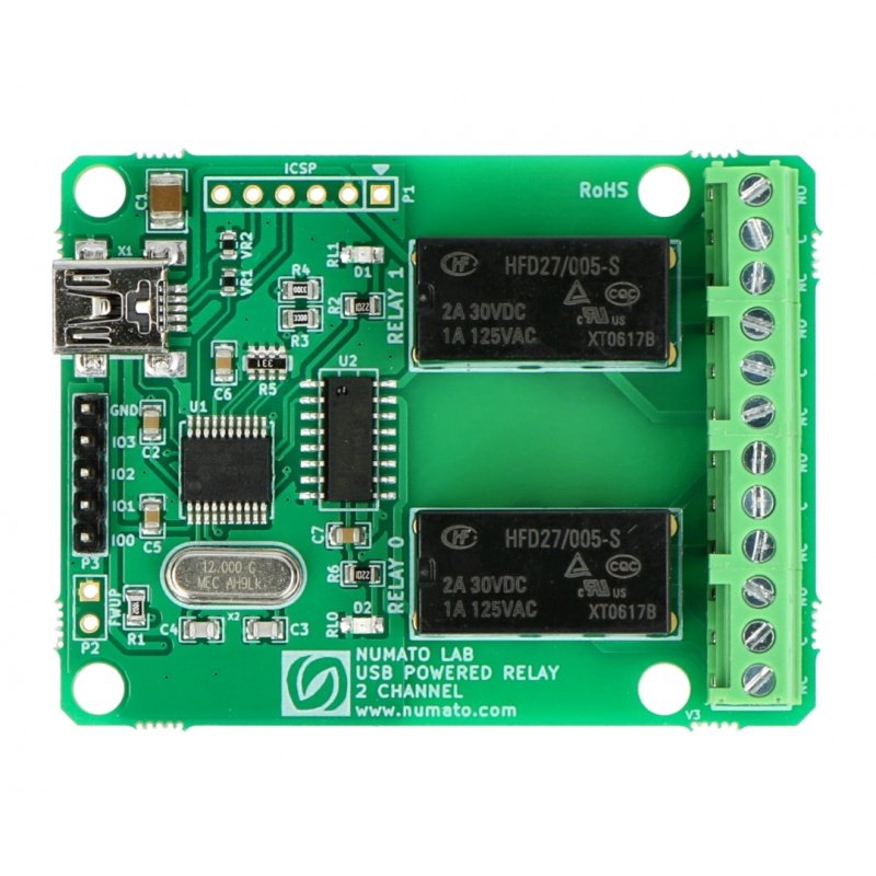 Numato Lab - 2-kanałowy moduł przekaźników 5V 1A/125VAC + 4GPIO