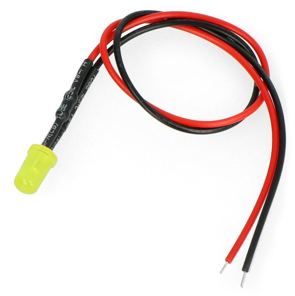 LED 5mm 12V mit Widerstand und Kabel - gelb - 5St