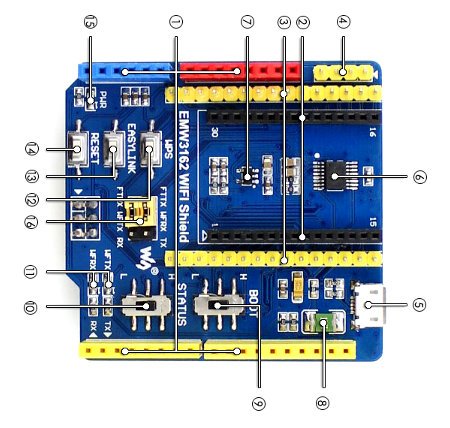 EMW3162 Wifi shield - Arduino schemat wyprowadzeń