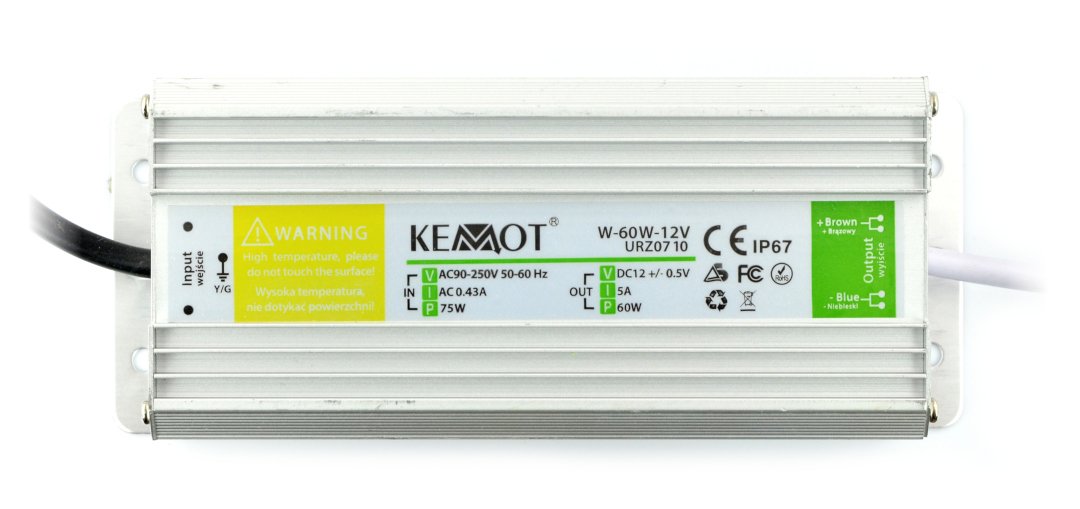 W-60W-12V Netzteil für LED-Streifen und Streifen wasserdicht IP67 - 12V / 5A / 60W