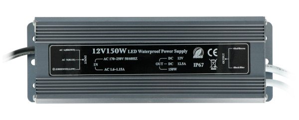 W-150W-12V Netzteil für LED-Streifen und Streifen wasserdicht IP67 - 12V / 12,5A / 150W