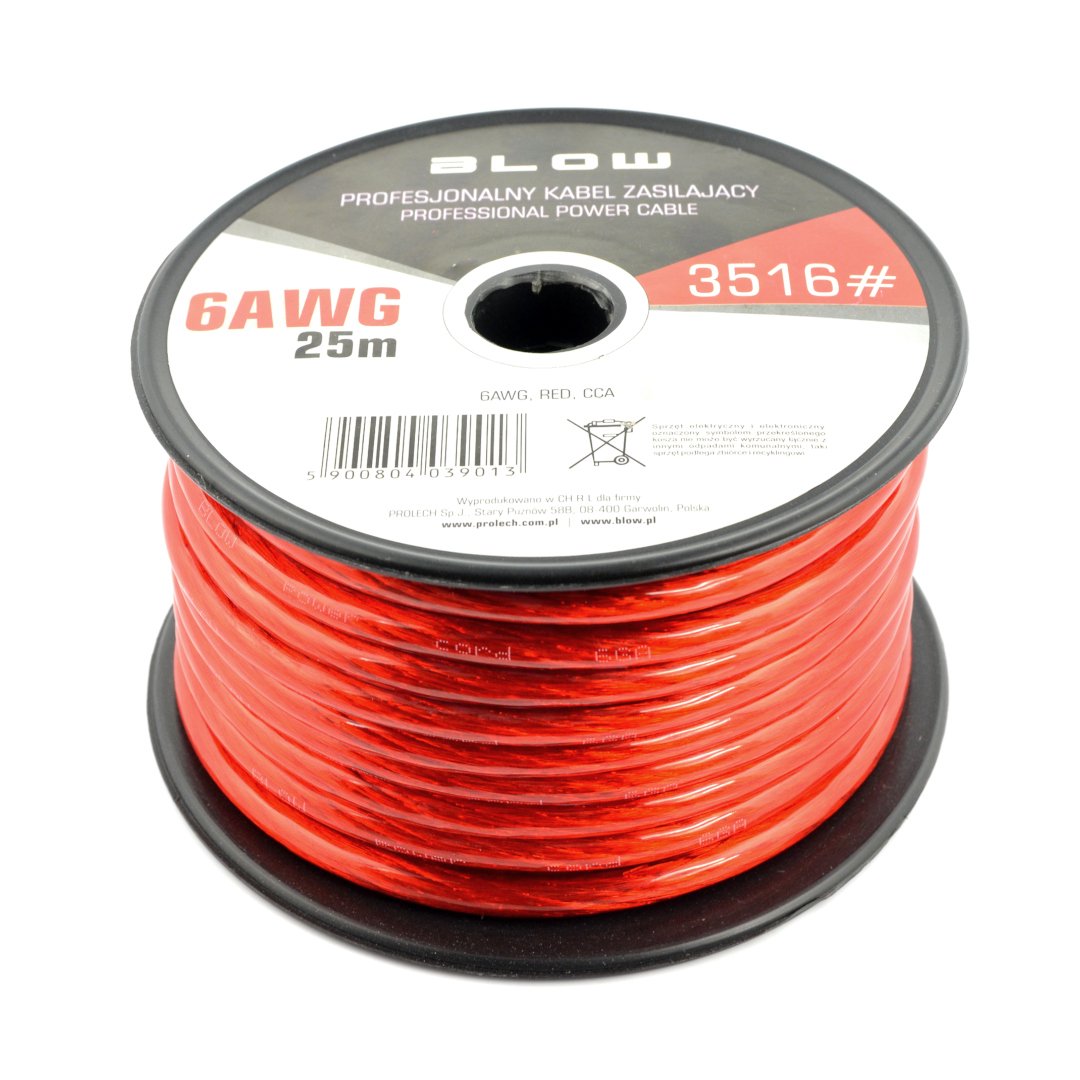 Blow 6AWG Netzkabel – rot – 25-m-Rolle
