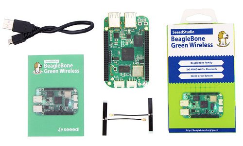 Inhalt des BeagleBone Green WiFi-Kits.