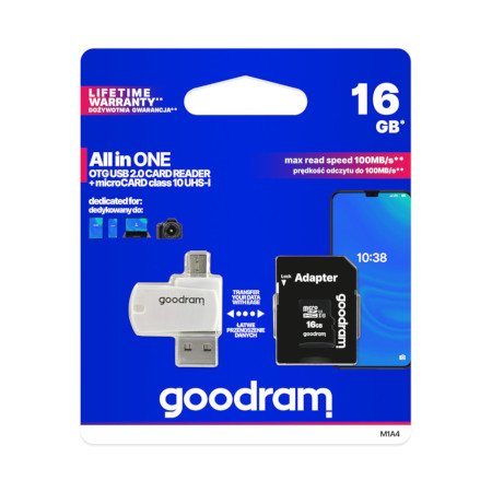 Goodram All in One - 16 GB microSD-Speicherkarte der Klasse 10 + Adapter + OTG-Lesegerät