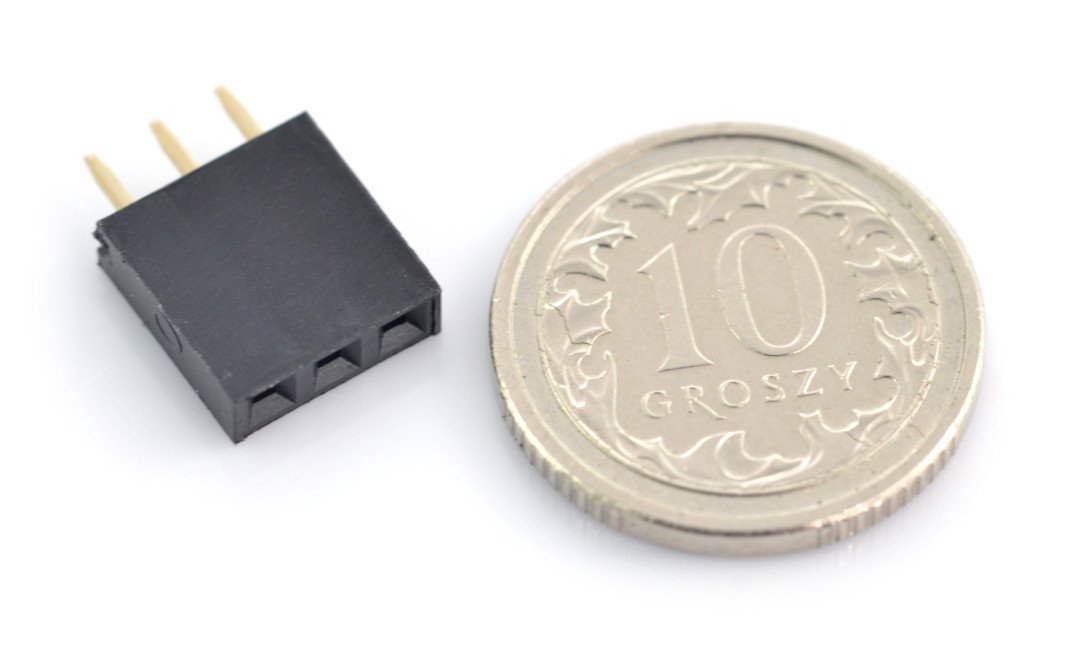 Vergleich der Größe einer einfachen 1x3-Pin-Buchse mit einer 10-Cent-Münze