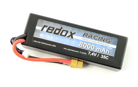 Li-Pol Redox Racing 8000 mAh 35C 2S 7,4V-Paket.
