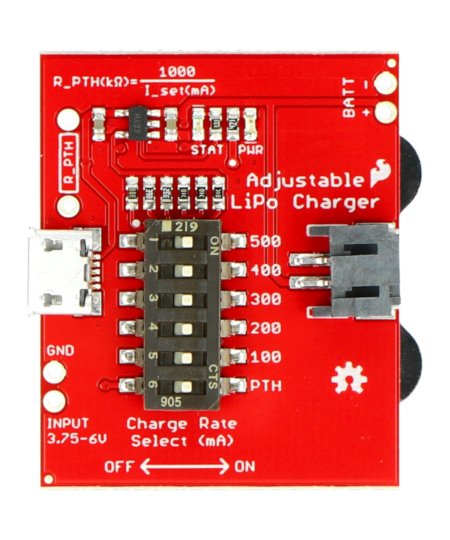 LiPo-Ladegerät 3,7 V Li-Pol-Akkuladegerät - mit Stromregelung - SparkFun PRT-14380