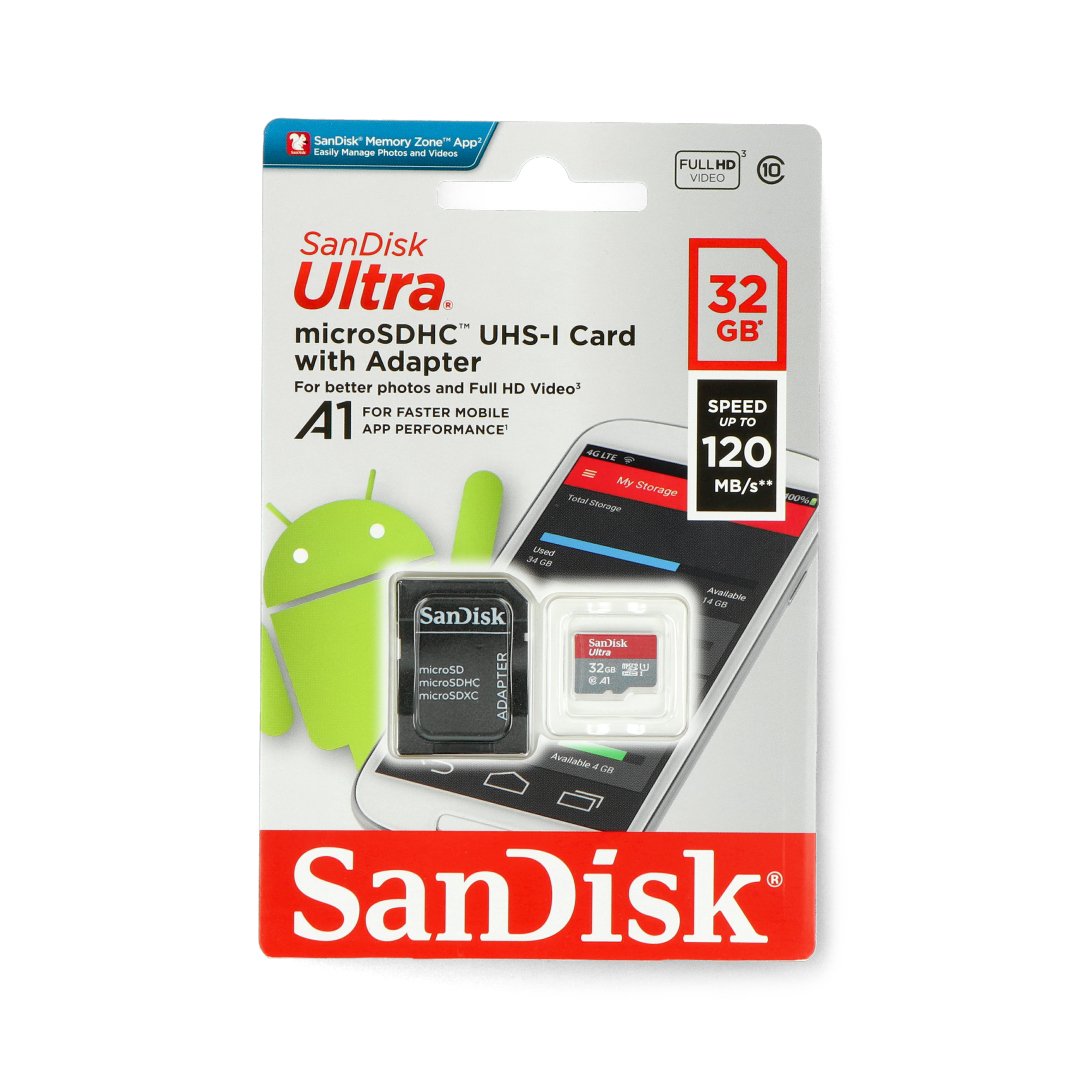 SanDisk Ultra 653x microSD Speicherkarte 32GB 98MB/s UHS-I Klasse 10, A1 mit Adapter