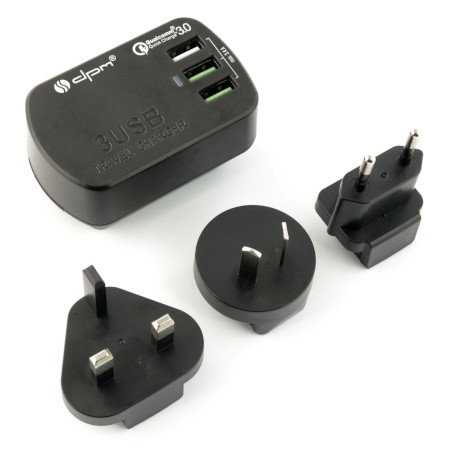 Reiseadapter 3x USB 3.4 A QC US-, EUR-, UK-, AUS-Stecker - schnelles Aufladen.