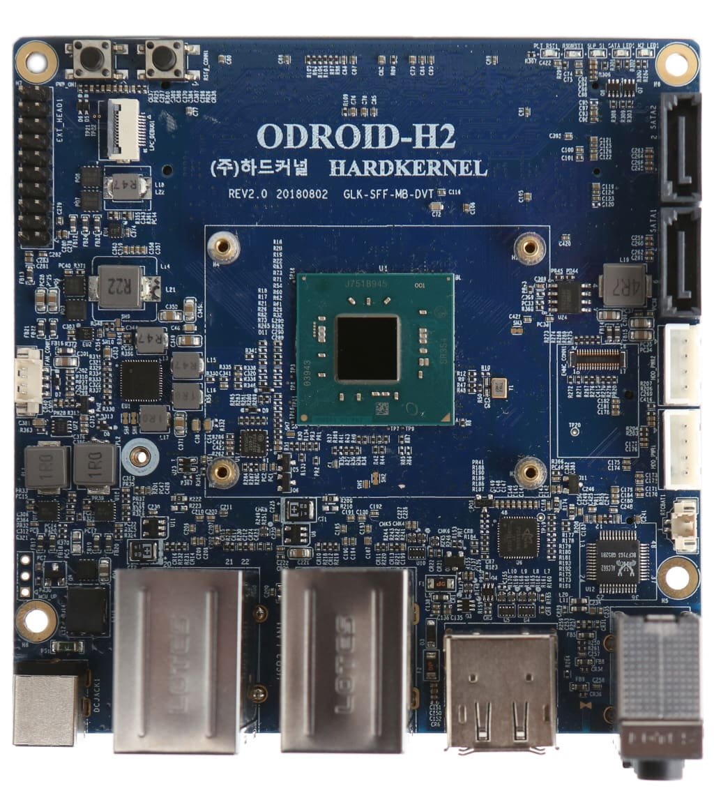 Foto der Odroid H2 + Minicomputer-Platte ohne Kühlkörper.