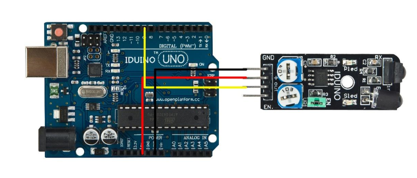 Ein Beispiel für die Verbindung des Abstandssensors mit Arduino