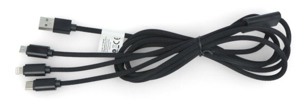 Lanberg Combo 3in1 USB Kabel Typ A-microUSB + Lightning + USB Typ C 2.0 schwarz, Materialgeflecht - 1,8m