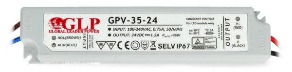 Netzteil für wasserdichte LED-Streifen und Streifen GLP GPV-35-24 - 24V / 1,5A / 36W