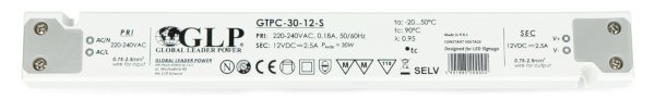 Netzteil für LED-Streifen GLP GTPC-30-12-S 12V / 2,5A / 30W